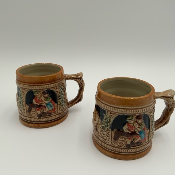 Vintage 2 SANYO JAPAN CUPS Ceramic German Style Stein Beer Cups. 3” Tall - Picture 2 of 6
